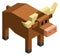 Isometric bull. Cubic animal. Pixel low poly icon