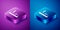 Isometric Bumper car icon isolated on blue and purple background. Amusement park. Childrens entertainment playground