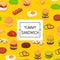Isometric burger ingredients background and colored pattern