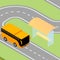 Isometric bus arriving to bus stop