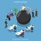 Isometric business bomb destroy man flat 3d isomet