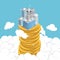 Isometric business building on stack of coin above the cloud