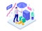 Isometric business insurance, investment insurance and money storage concept. Vector illustration
