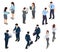 Isometric business people. 3d men and women. Crowd of persons. Businessman and businesswoman. Vector characters in