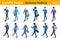 Isometric Business People flat vector collection. Businessman walking with briefcase bag and talking or looking on Mobile phone