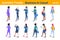 Isometric Business People flat vector collection. Businesswoman and Casual girl walking and talking or looking on Mobile phone
