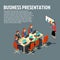 Isometric business presentation, meeting, financial report flat illustration