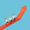 Isometric business team pull red arrow graph up