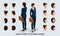 Isometric business woman set 2 3D, women`s hairstyles to create a stylish business woman, fashionable hairstyle rear view isolate