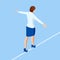 Isometric business woman tightrope walker is on the rope. Risk challenge in business, business risk, conquering