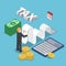 Isometric businessman calculate document for taxes