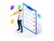 Isometric businessman with checklist and to do list. Clipboard with a checklist. Project management, planning and