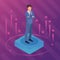 Isometric businessman digital purple background