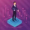 Isometric businessman digital purple background
