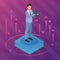 Isometric businessman digital purple background