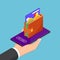 Isometric businessman hand holding smartphone with wallet and cr