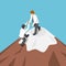 Isometric businessman help each other climb to the top of mountain