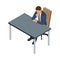 Isometric businessman isolated on write. Creating an office worker character, cartoon people. Businessman sits at a