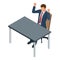 Isometric businessman isolated on write. Creating an office worker character, cartoon people. Businessman sits at a