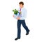 Isometric businessman isolated on write. dismissed frustrated business person holding a box with his things