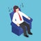Isometric Businessman Resting at Sofa and Listening Music from H