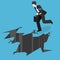 Isometric businessman running into the abyss. Man is facing difficulties.