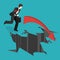 Isometric businessman running into the abyss. Man is facing difficulties.