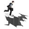 Isometric businessman running into the abyss. Man is facing difficulties.