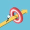 Isometric businessman running on the arrow piercing through target