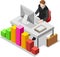 Isometric Businessman Sale Lead Bank