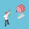 Isometric businessman shooting at the center of three target by