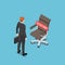 Isometric businessman standing with ceo chair with we need you message