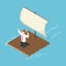 Isometric businessman stranded on wooden raft