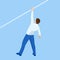 Isometric businessman tightrope walker is on the rope. Risk challenge in business, business risk, conquering adversity