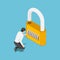 Isometric businessman unlock the lock by success code