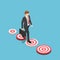 Isometric businessman walking to the bigger target