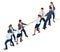 Isometric businessmen and businesswomen in suit pull the rope, competition, conflict. Tug of war and symbol of rivalry.