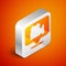 Isometric Camera and location pin icon isolated on orange background. Silver square button. Vector