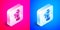 Isometric Camera vintage film roll cartridge icon isolated on pink and blue background. 35mm film canister. Filmstrip