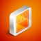 Isometric Canned fish icon isolated on orange background. Silver square button. Vector.