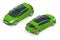 Isometric Car Green Hatchback 3-door Icon. Car template on white background. Hatchback isolated.