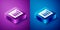 Isometric Car inspection icon isolated on blue and purple background. Car service. Square button. Vector Illustration