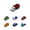 Isometric Car Set Of Car, Autobus, Lorry And Other Vector Objects. Also Includes Freight, Motor, Suv Elements.