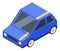 Isometric car. Small blue auto. Road traffic symbol