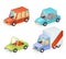 Isometric Car Vehicle Transport Icons Set Design Stylish Retro Cartoon Flat Design Vector Illustration