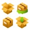 Isometric cardboard boxes set icons. Delivery and free return of gifts or parcels