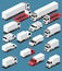 Isometric Cargo Trucks Collection. Commercial Transport Set. Logistics. City Object for Infographics