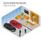 Isometric cars stand in car shop