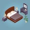 Isometric cartoon double king size beds isolated on blue.