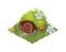 Isometric Cartoon Fantasy Hobbit Village House Decorated with Flowers - Elements for Tileset Map